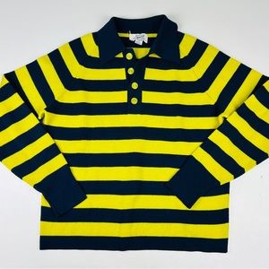 Vintage 80s Sportif USA Golden Yellow Blue Striped Wool Blend Ski Sweater